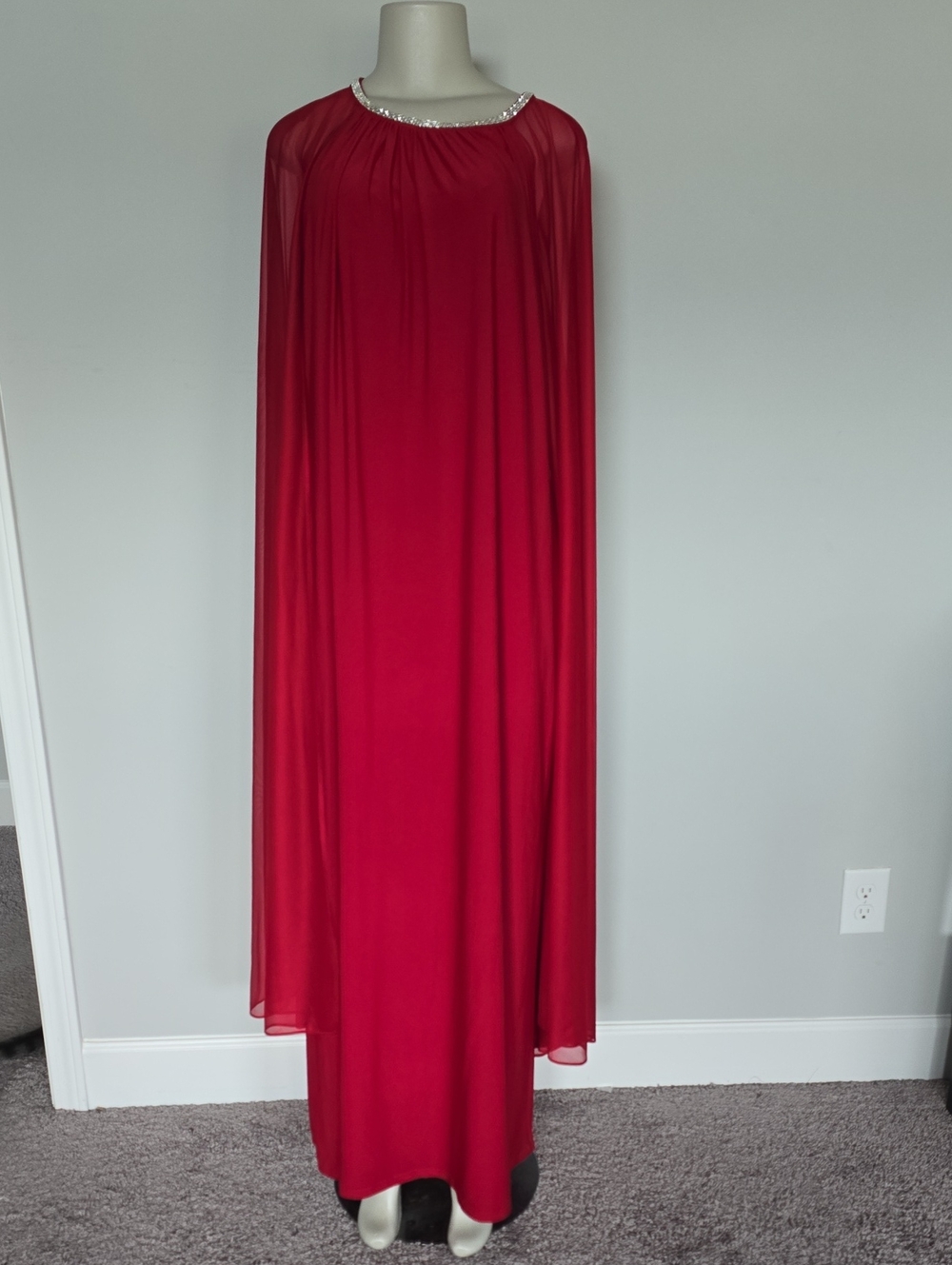 R&M Richards red full length dress with attached drape-16W